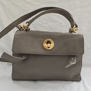 Yves Saint Laurent Taupe Leather Shoulder Bag with Gold Accents